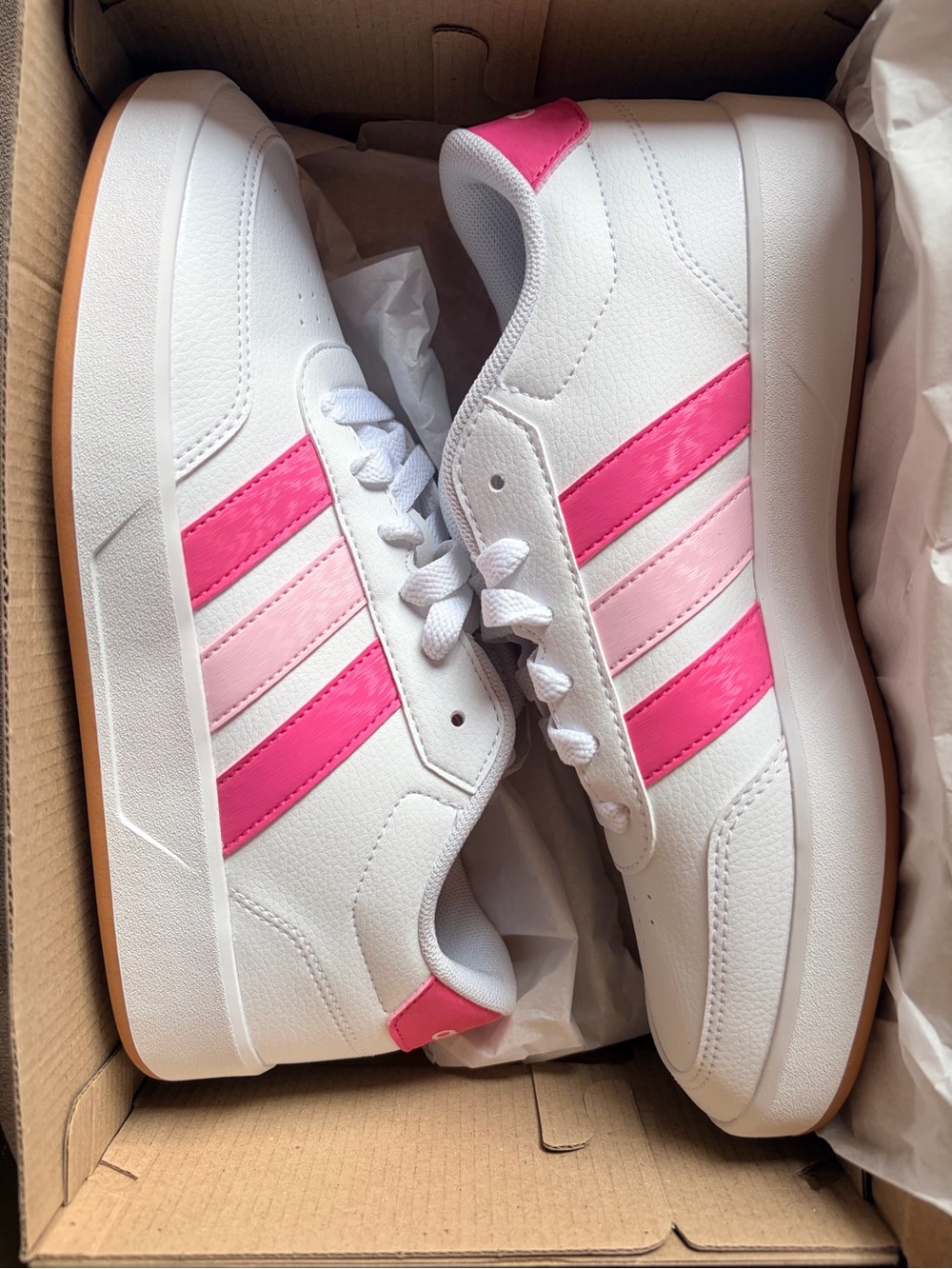 adidas White Sneakers with Pink Stripe Accents